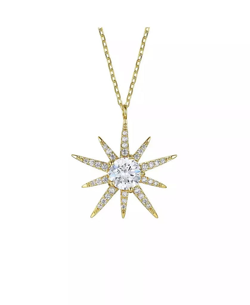 Rachel Glauber Radiant 14k Gold Plated Starburst Pendant Necklace with Cubic Zirconia
