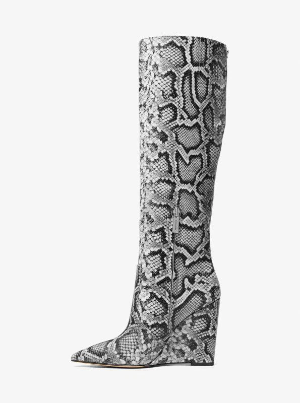Michael Kors Isra Snake Embossed Leather Wedge Boot 3