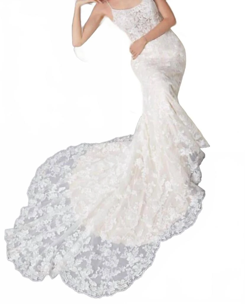 MORILEE Claudine Petal Train Scoop Neck Wedding Gown In Ivory - Champagne - Honey 3