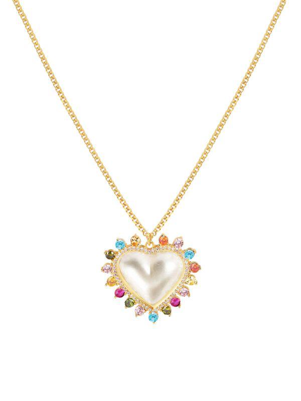Gabi Rielle Outshine 14K Gold Vermeil, 20MM Freshwater Pearl & Cubic Zirconia Sweet Heart Pendant Necklace