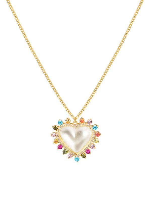 Gabi Rielle Outshine 14K Gold Vermeil, 20MM Freshwater Pearl & Cubic Zirconia Sweet Heart Pendant Necklace 1
