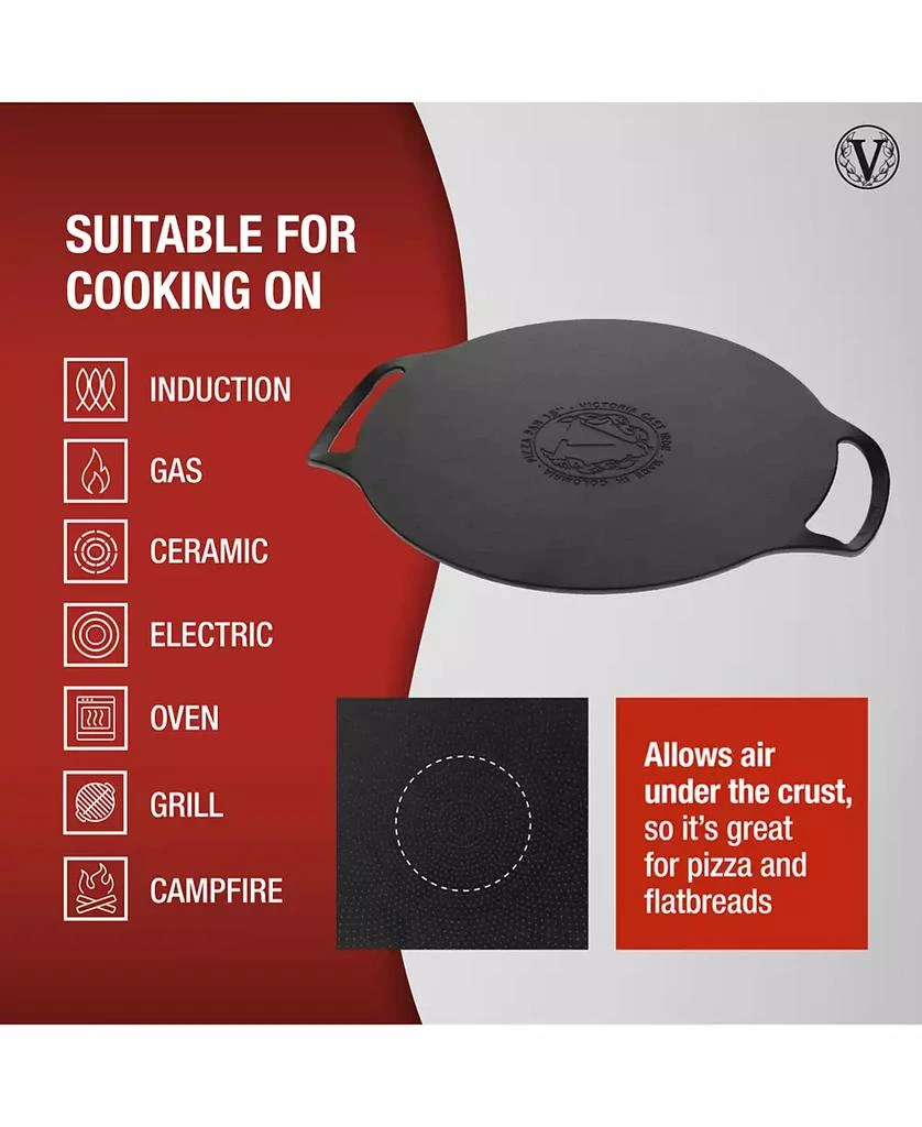 Victoria 15-Inch Cast Iron Preseasoned Comal Pizza Pan with 2 Side Handles 5