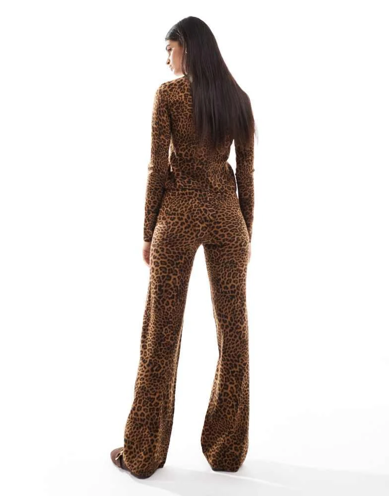 Bershka Bershka knitted wide leg trousers co-ord in leopard print 4