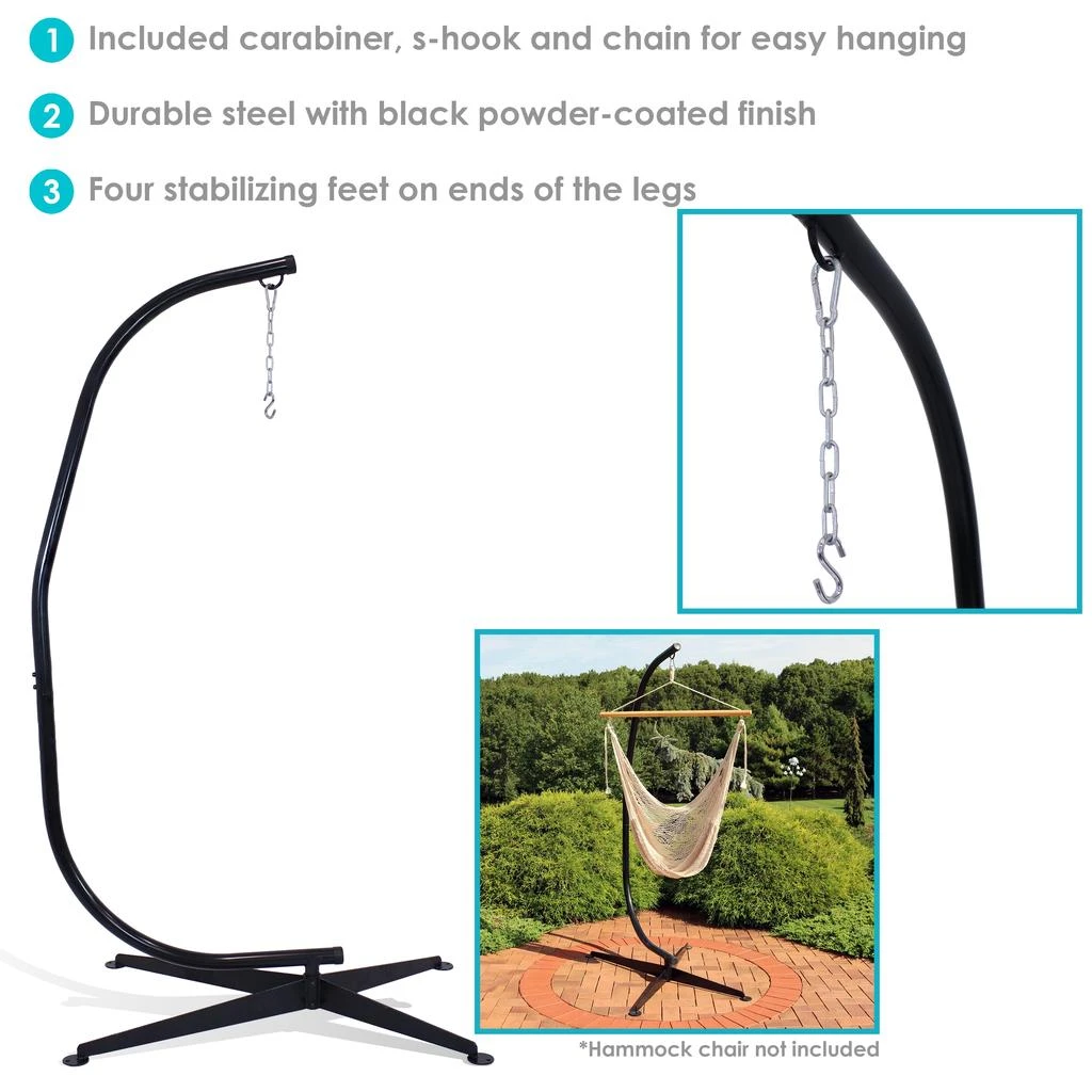 Sunnydaze Indoor/Outdoor Steel Metal C-Stand Hammock Chair Stand Only - Black - 300 lb Weight Capacity 5