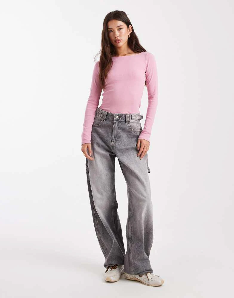 HOLLISTER Hollister long sleeve slash neck top in pink 3