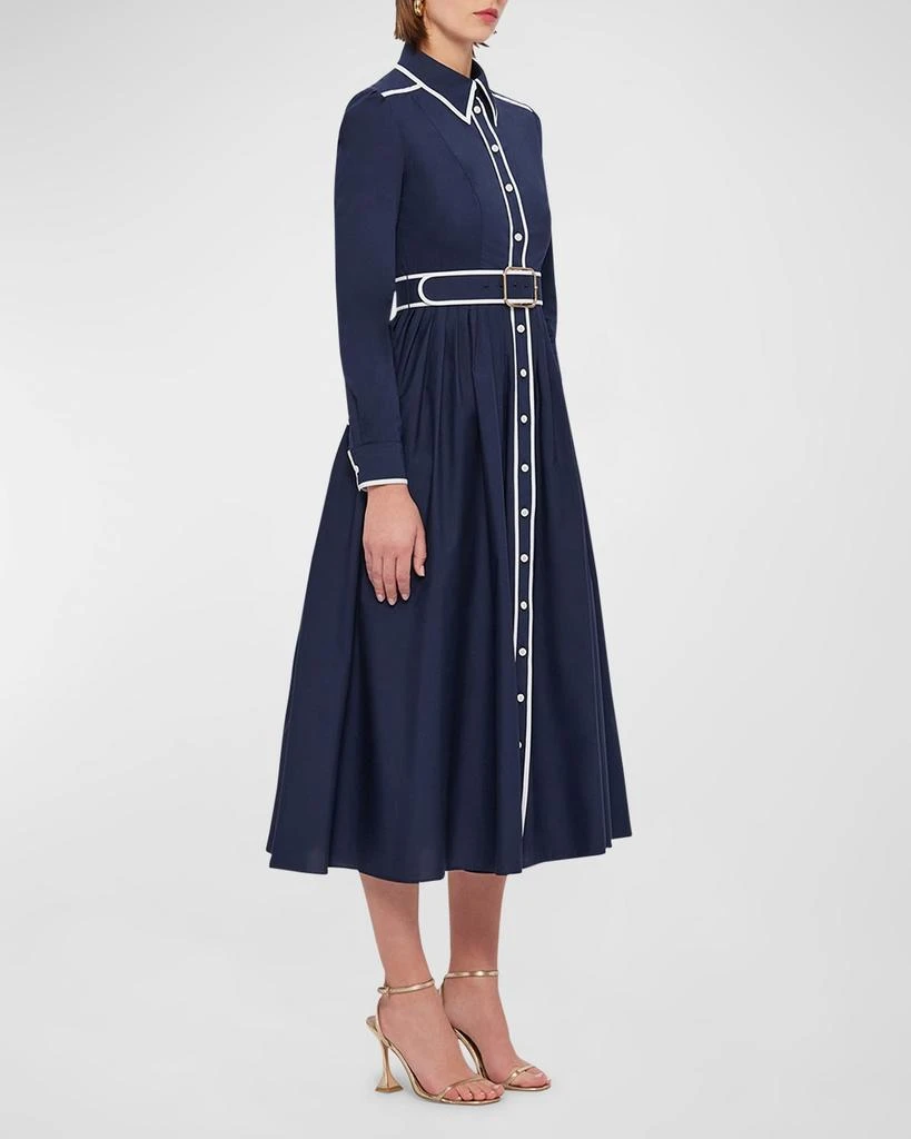 LEO LIN Veronica Belted Two-Tone Cotton Midi Shirt Dress 3