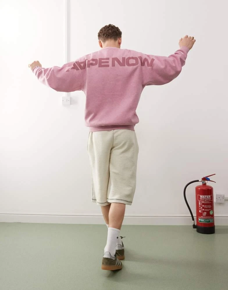 AAPE Aape By A Bathing Ape heart crew neck sweat in pink 3