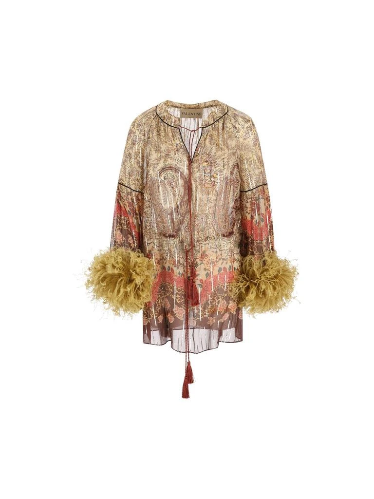 Valentino Valentino	Paisley Printed Feather-Trim Blouse 1
