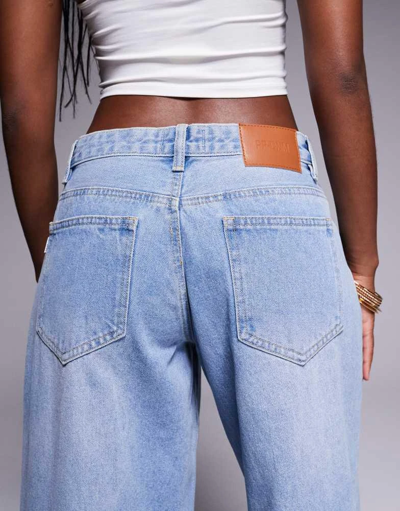 Princess Polly Princess Polly low rise stud detail baggy wide leg jeans in light blue wash 4