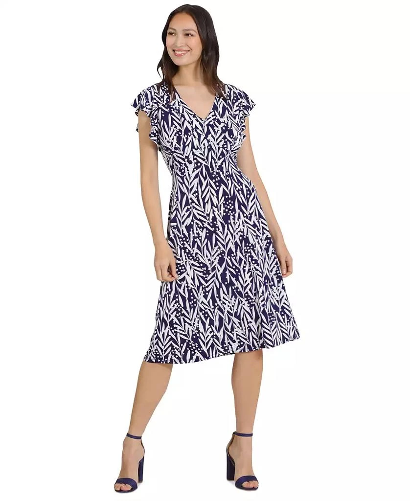 London Times Petite Printed Flutter-Sleeve Dress 1