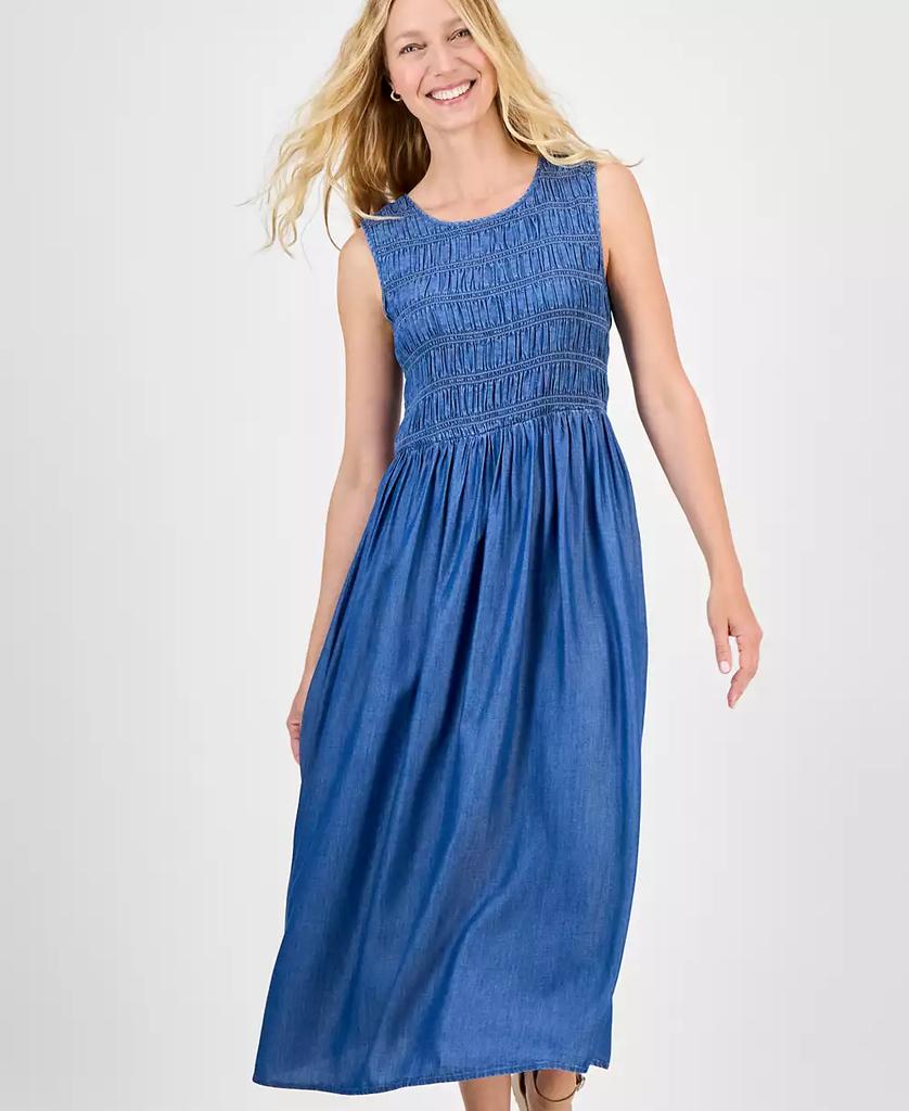 Style & Co Petite Smocked Sleeveless Round-Neck Midi Dress, Exclusively at Macy's