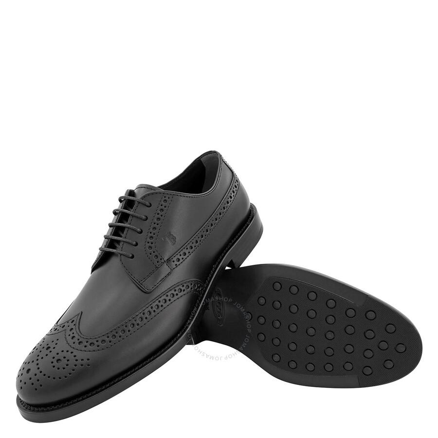 Tods Men's Black Perforations And Wingtip Leather Derby Shoes