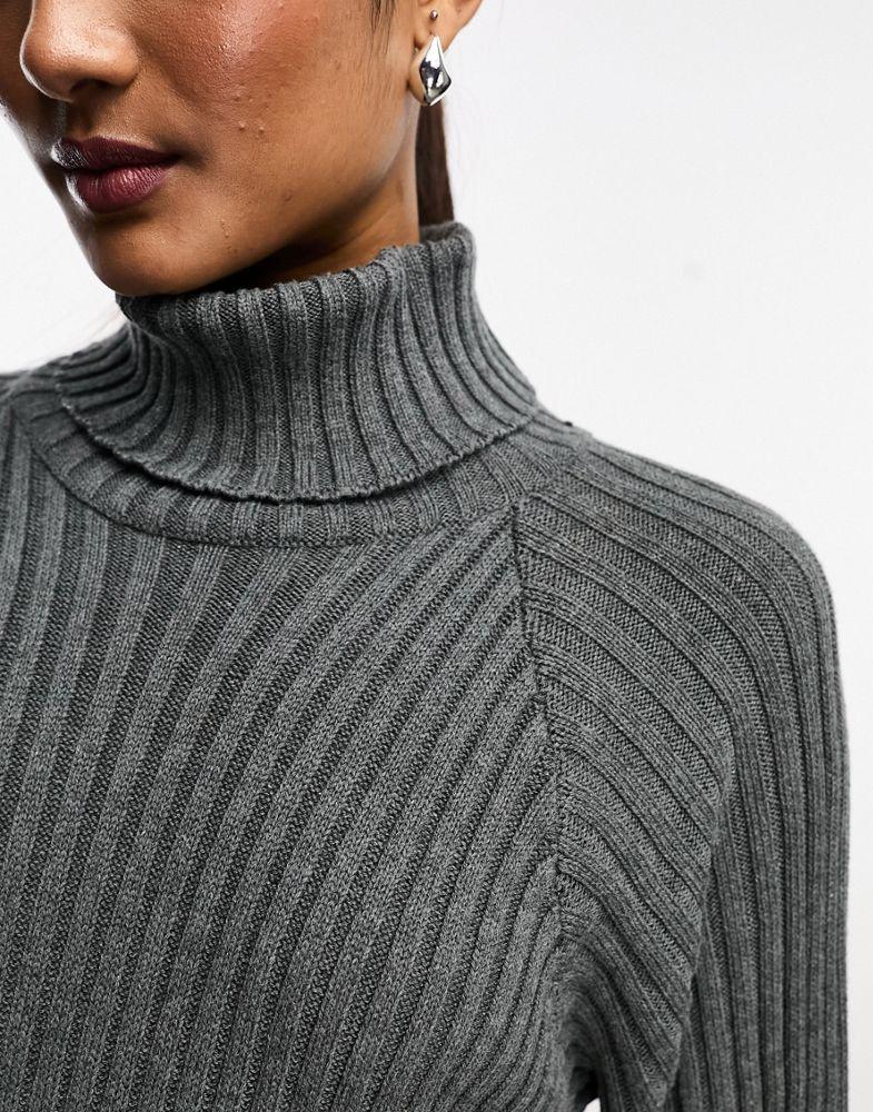 Y.A.S. YAS ribbed roll neck jumper midi dress in grey