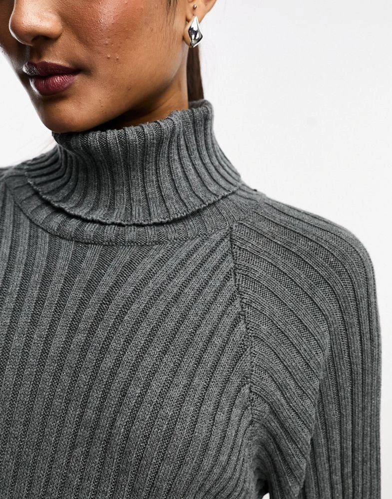 Y.A.S. YAS ribbed roll neck jumper midi dress in grey 2