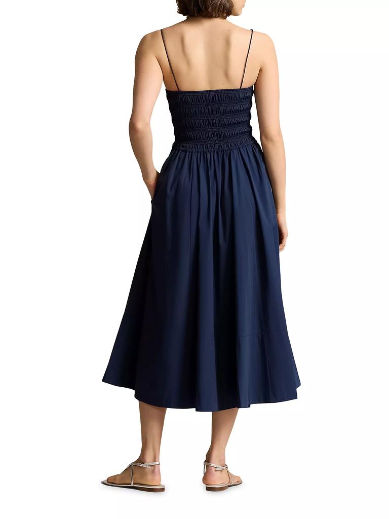 Polo Ralph Lauren Smocked Cotton Midi-Dress