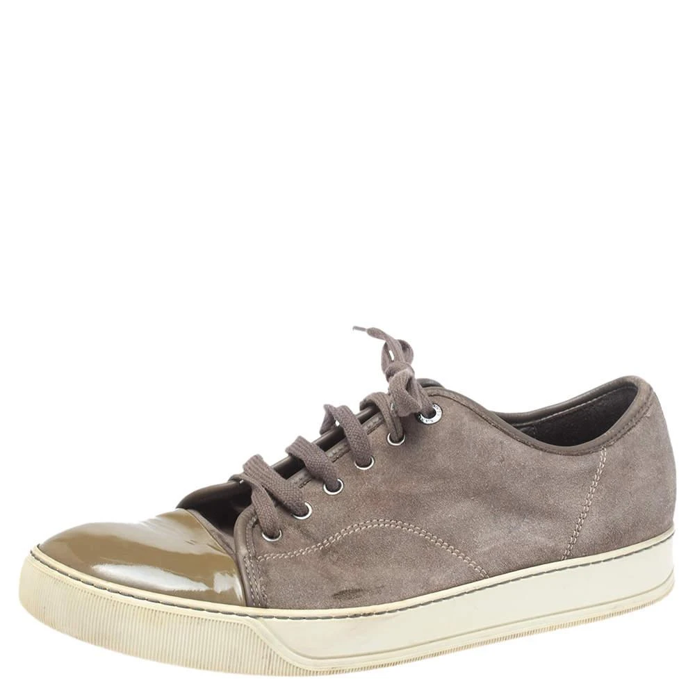 Lanvin Lanvin Brown/Green Patent And Suede Leather Low Top Sneakers Size 43 1