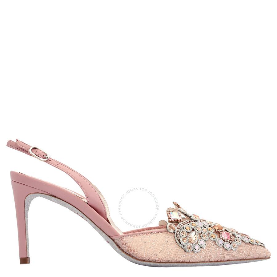 Rene Caovilla Veneziana 75 Lace Pointed-Toe Slingback Pumps