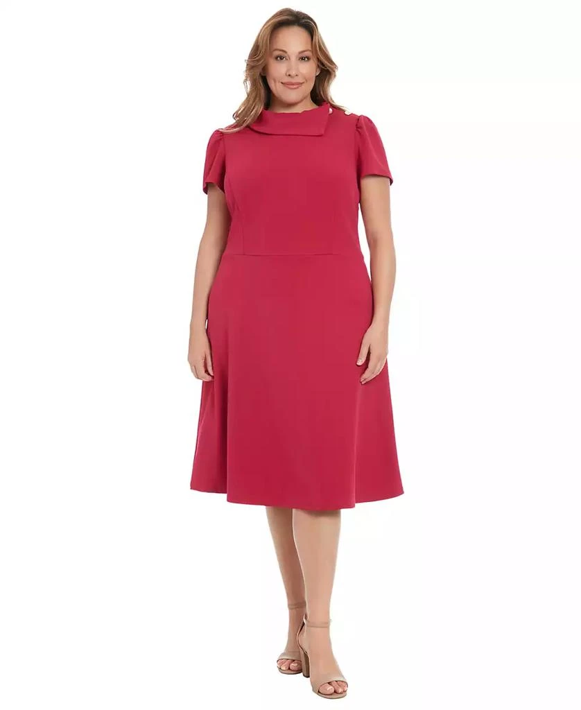 London Times Plus Size Foldover-Neck Fit & Flare Dress 1