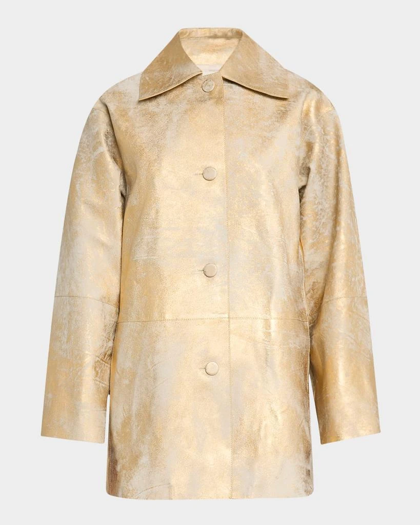 Lafayette 148 New York Oversized Metallic Leather Swing Coat 1