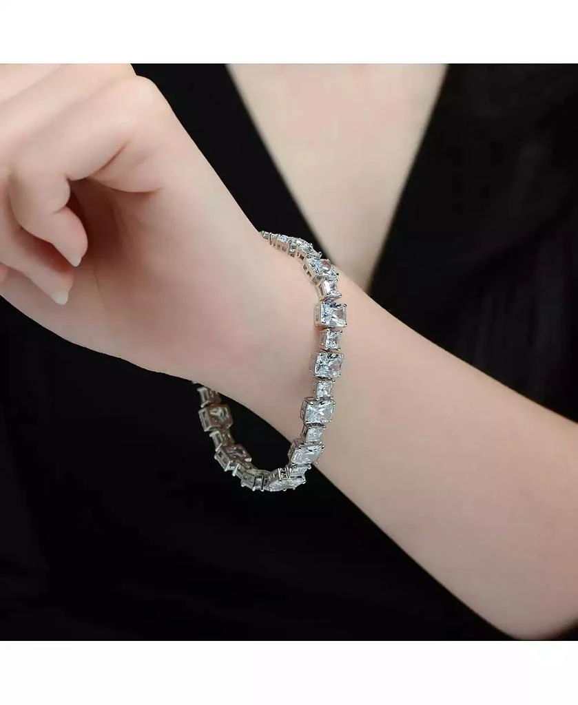 Genevive Sterling Silver White Gold Plated with Clear Cubic Zirconia Statement Bracelet 2