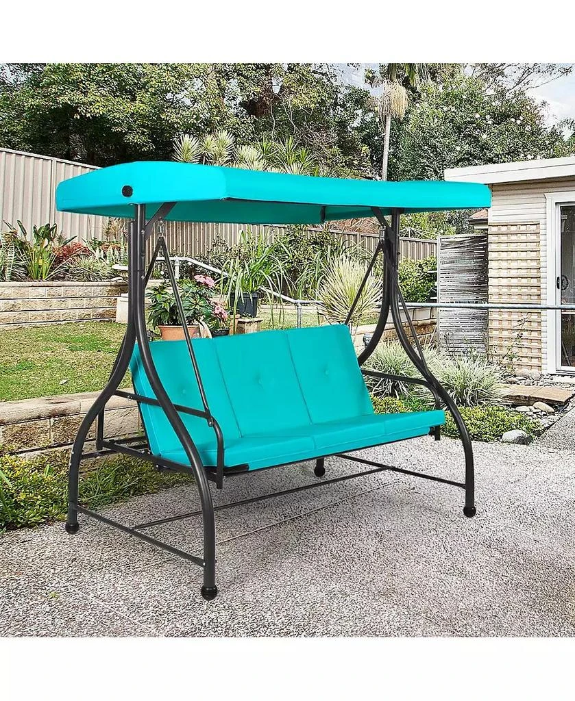 SKONYON 3 Seats Outdoor Swing Hammock with Adjustable Tilt Canopy 2