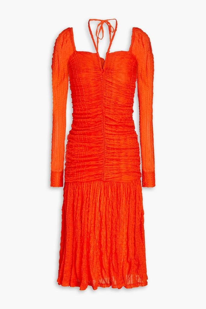 Ganni Ruched stretch-cloqué halterneck midi dress 1