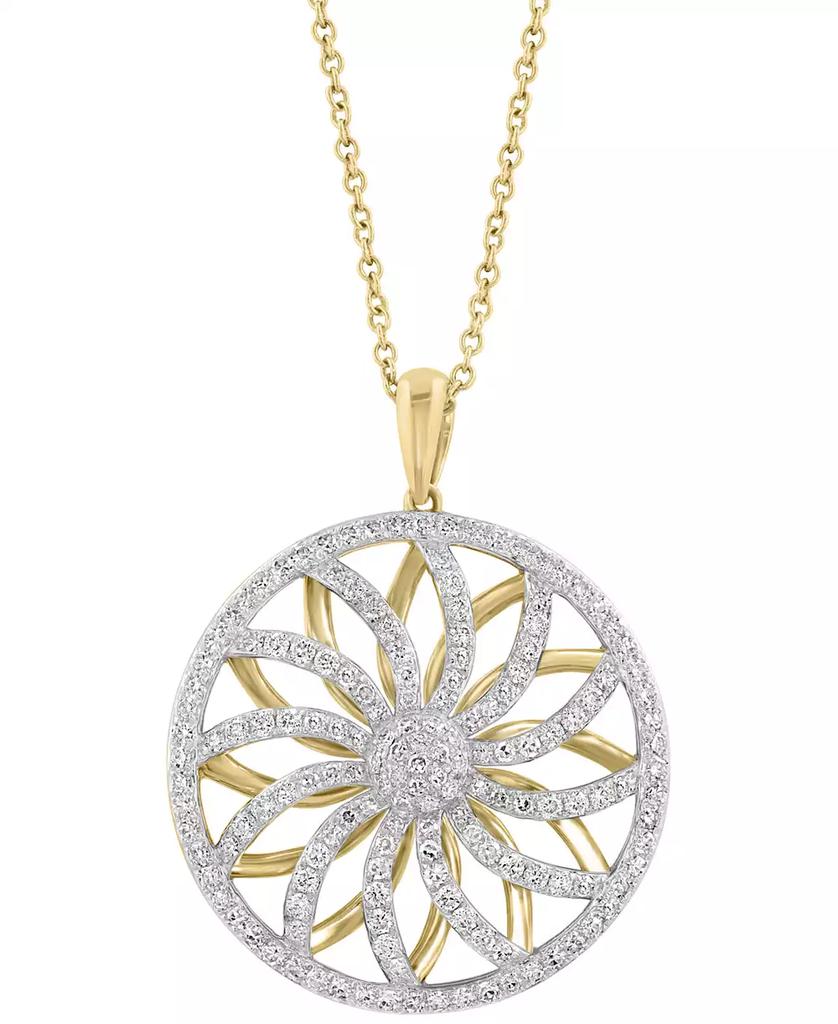 Effy EFFY® Diamond Floral Wheel Pendant Necklace (3/4 ct. t.w.) in 14k Gold, 17" + 1" extender