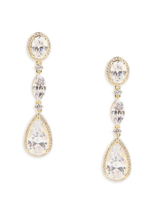 Nadri ​18K-Gold-Plated Cubic Zirconia Three-Drop Clip Earrings