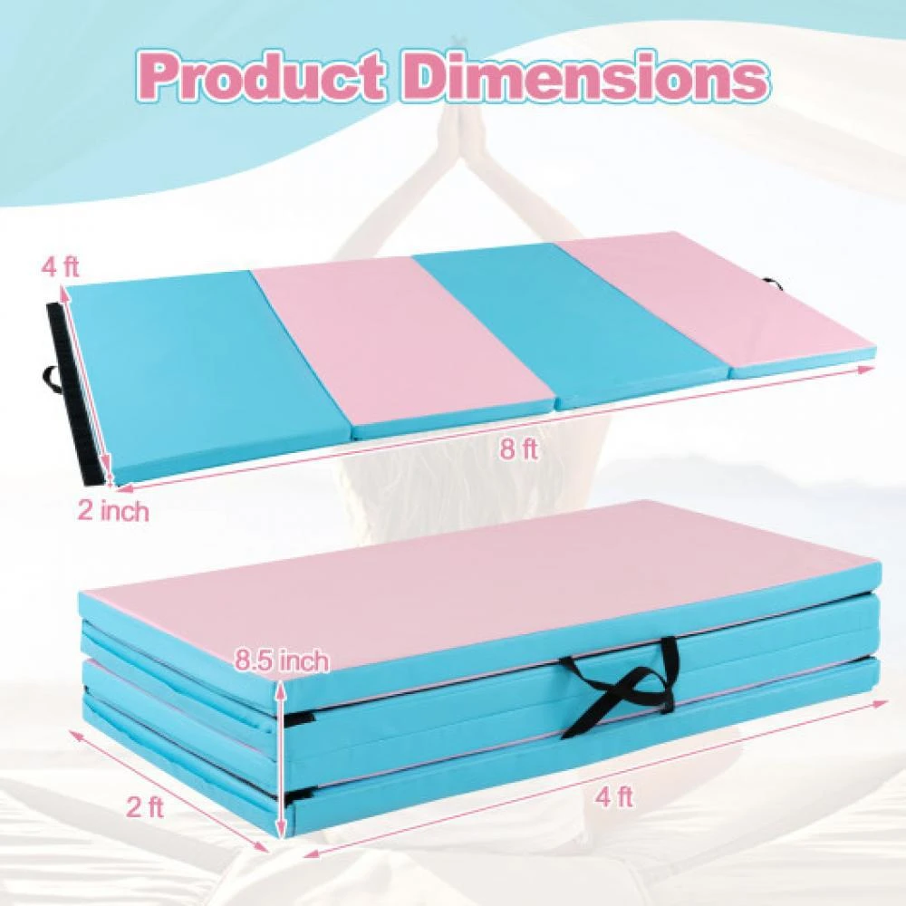 Hivvago Folding Gymnastics Mat with Carry Handles and Sweatproof Detachable PU Leather Cover-Blue 4
