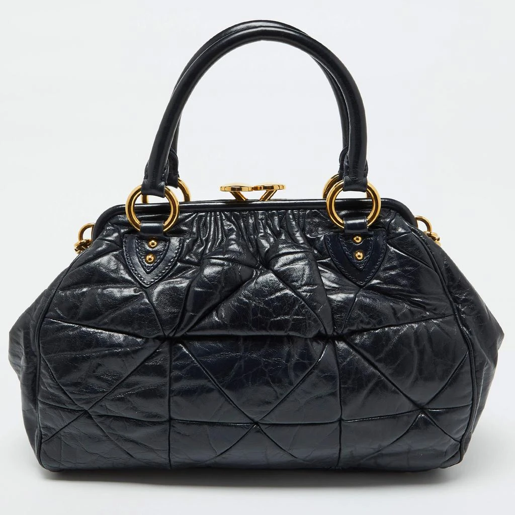 Marc Jacobs Marc Jacobs Navy Blue Quilted Leather Stam Satchel 4