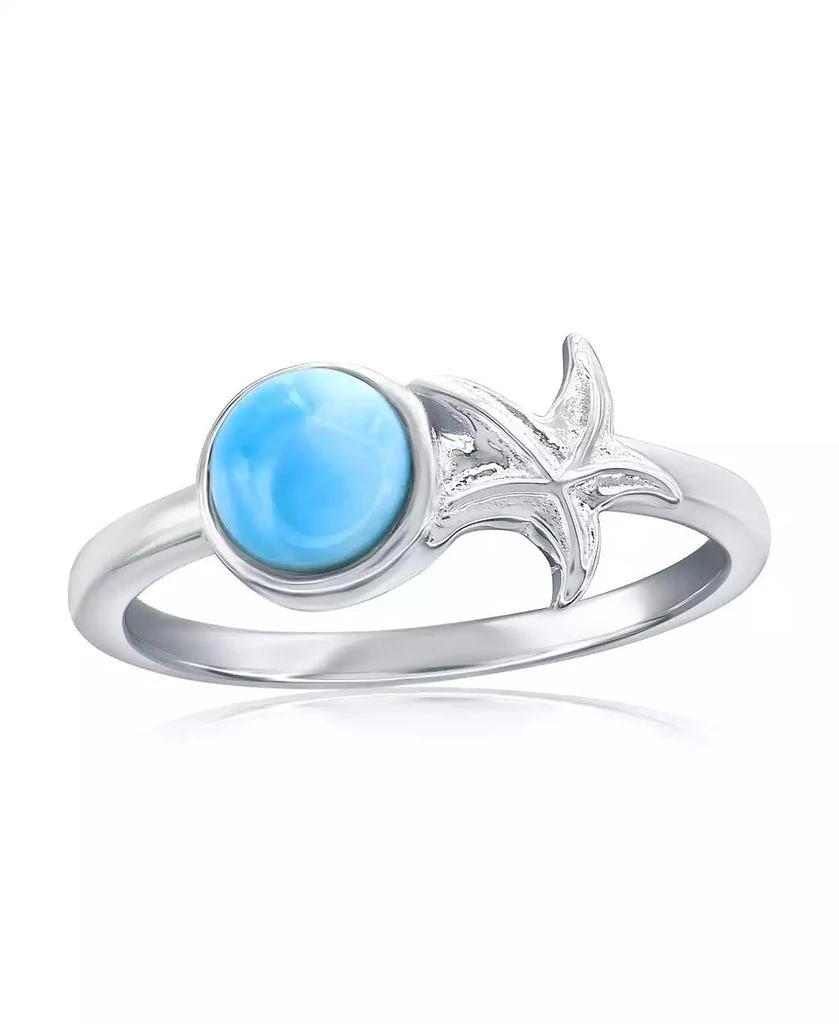 Caribbean Treasures Sterling Silver, Round Larimar 
Starfish Ring