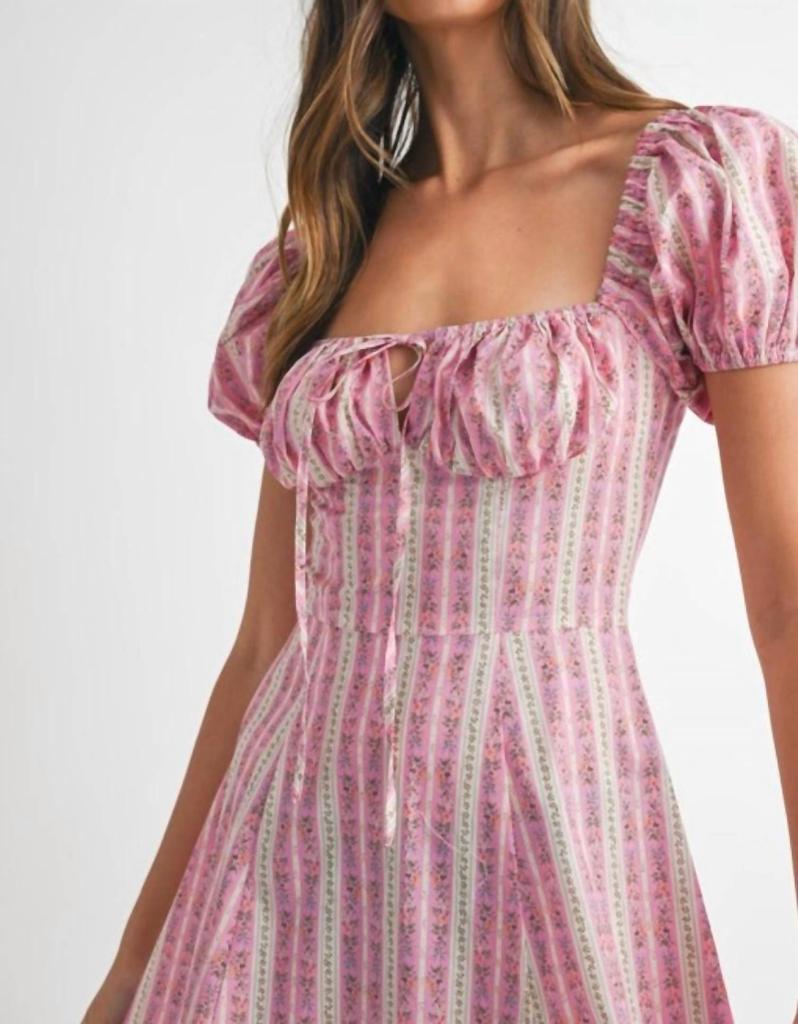 MABLE Mable - Women's Say It Ain’t So Pink Striped Floral Midi Dress