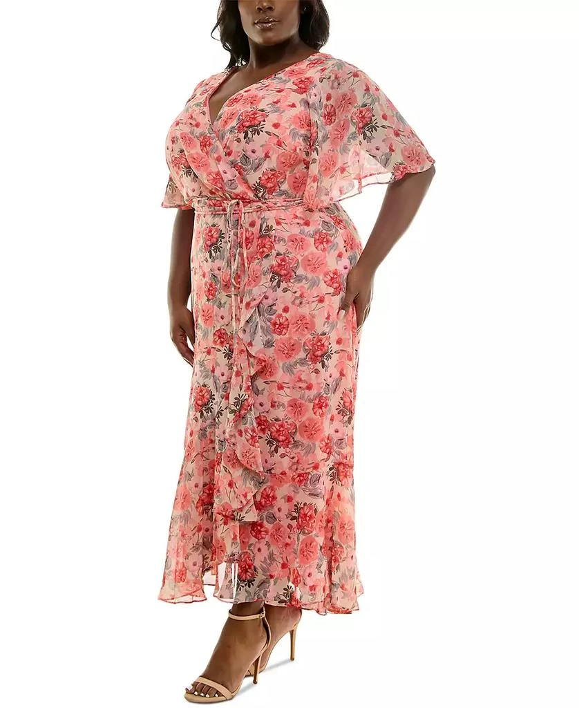 Taylor Plus Size Floral-Print Flutter-Sleeve Maxi Dress 2