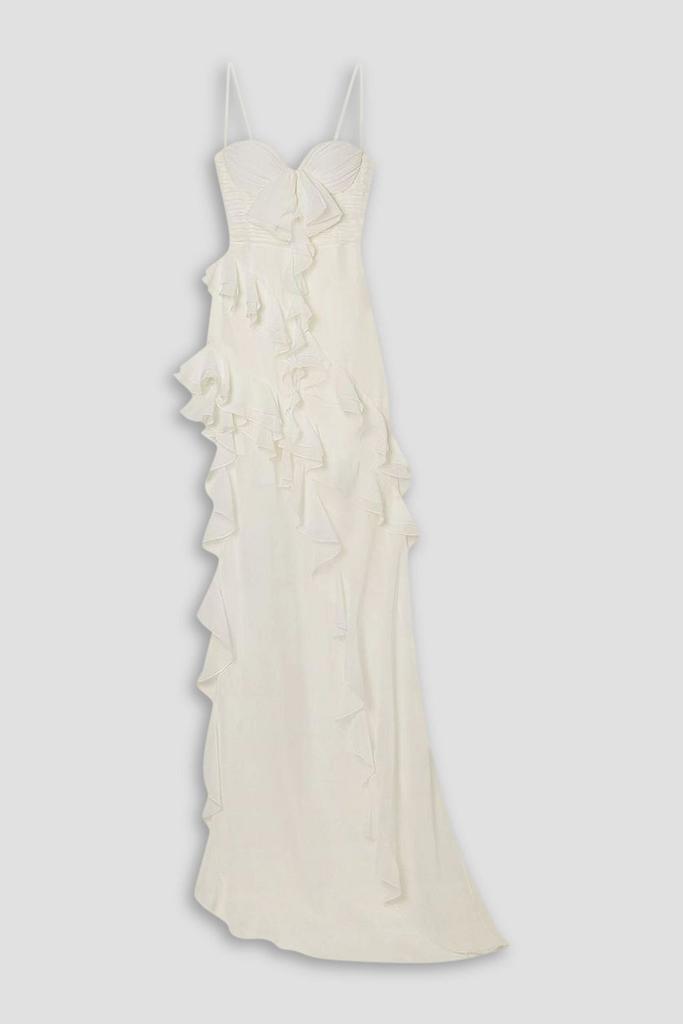 Alessandra Rich Asymmetric ruffled silk-georgette gown