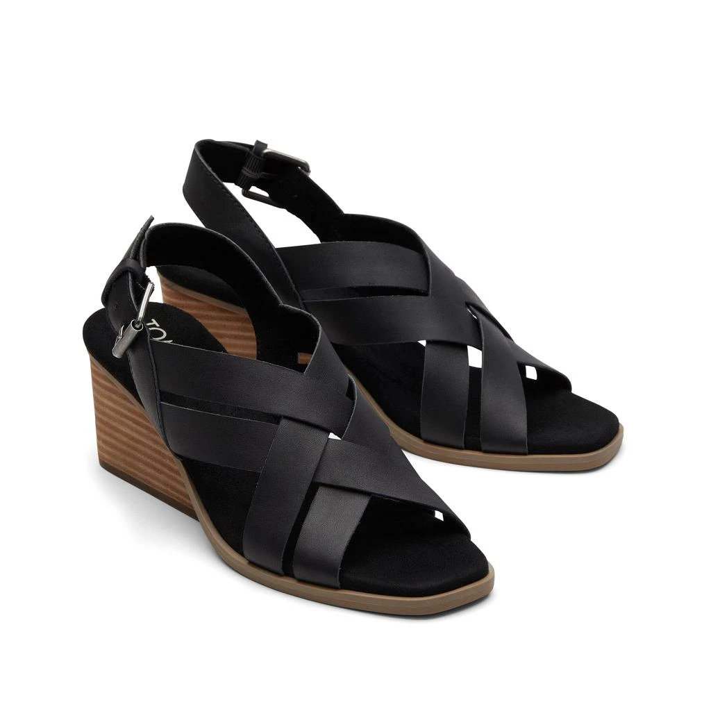 TOMS Shoes Gracie Black Leather Wedge Sandal 3