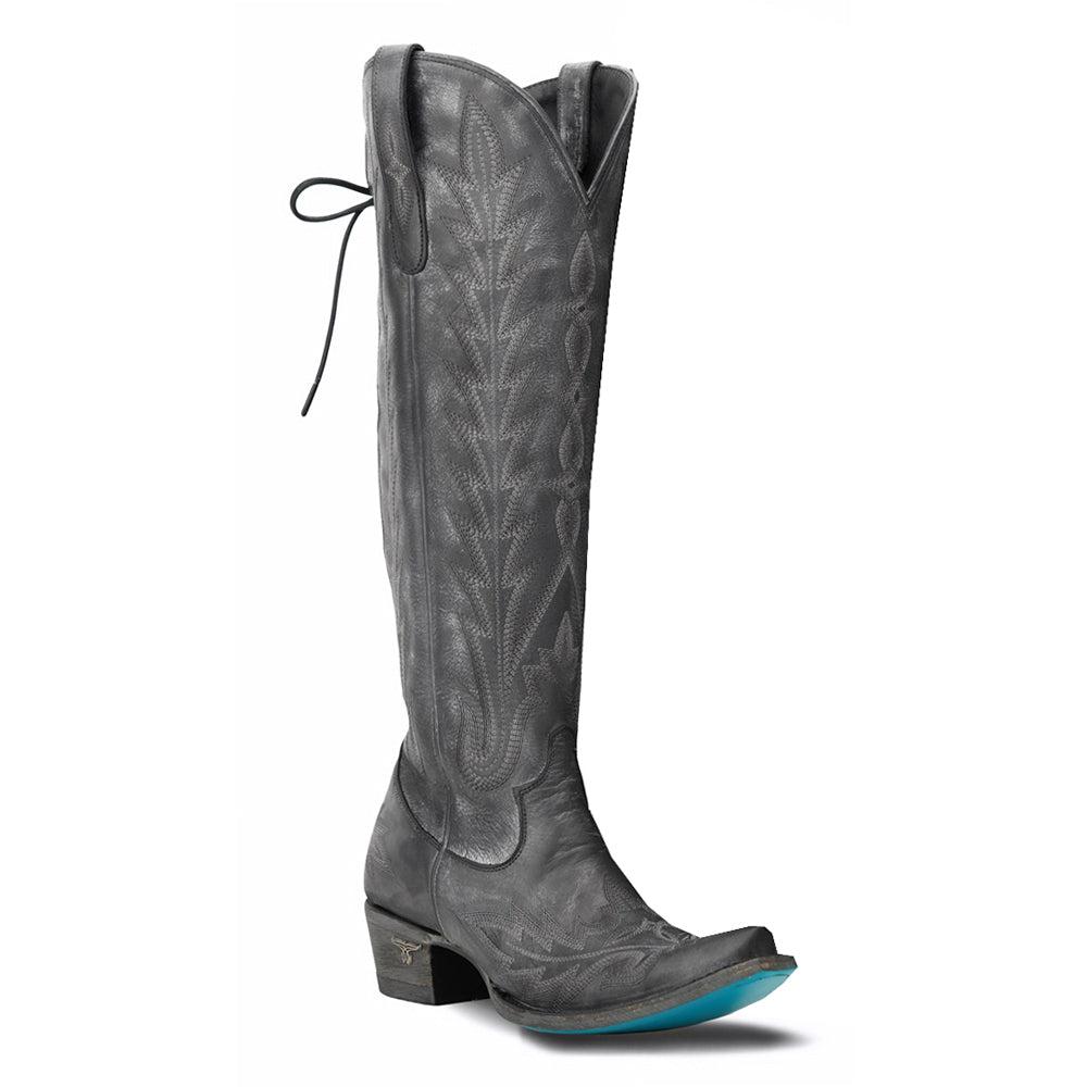 LANE Lexington Knee High Corset Embroidered Snip Toe Zippered Cowboy Boots