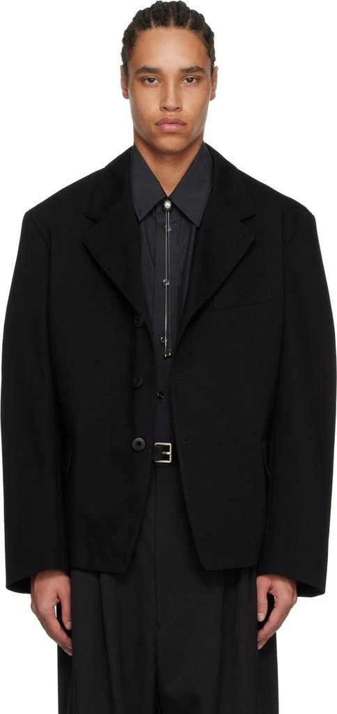 Lemaire Black Single-Breasted Tailored Workwear Blazer 1