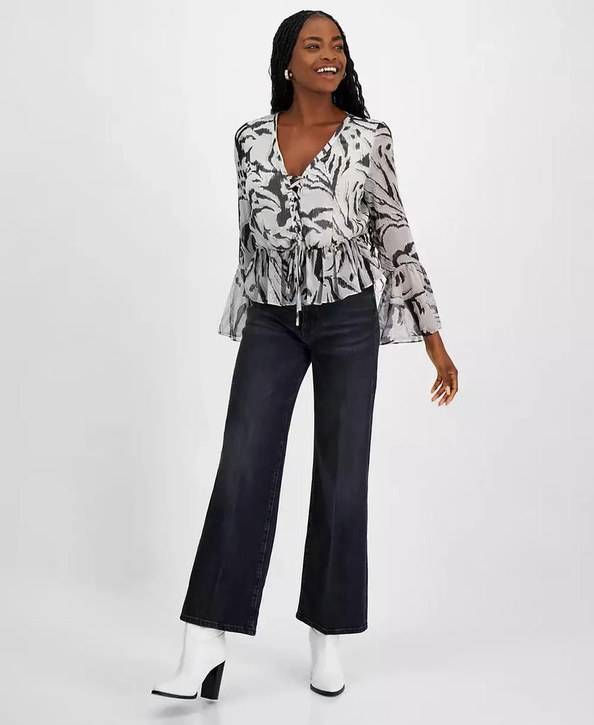 GUESS Women's Demi Printed Lace-Up Peplum Top 4