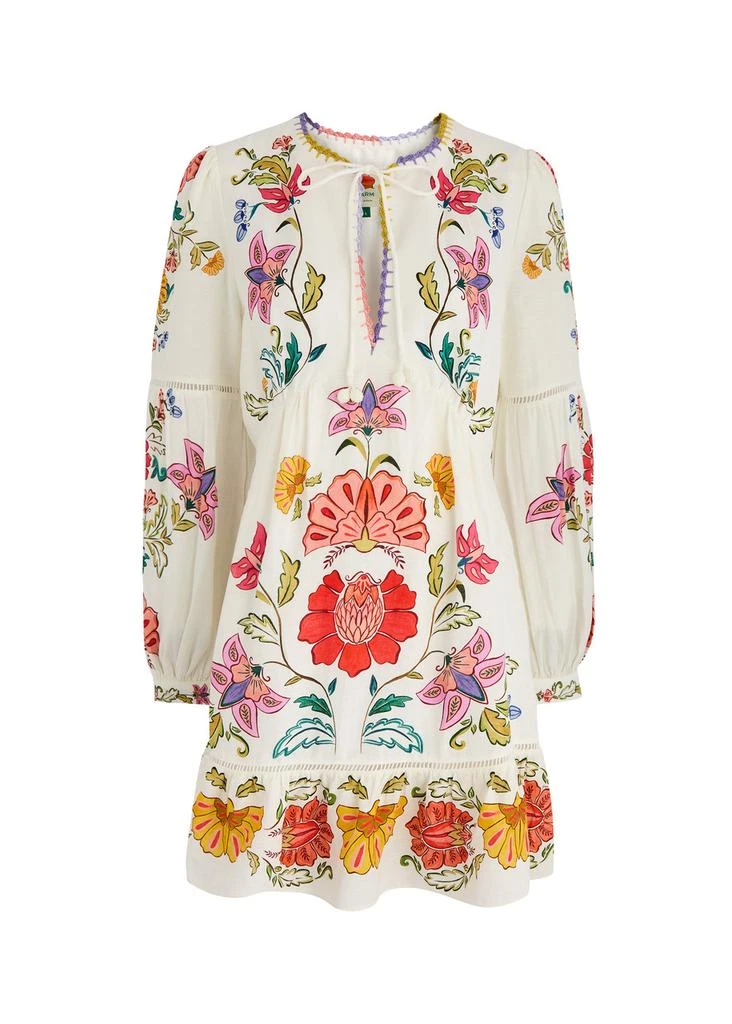 Farm Rio Floral Insects printed linen-blend mini dress  1