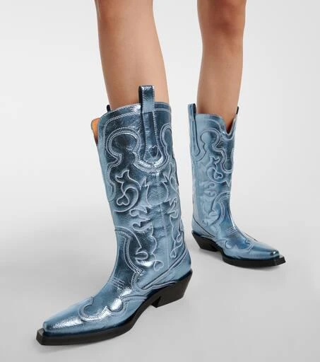 Ganni Embroidered metallic cowboy boots 7