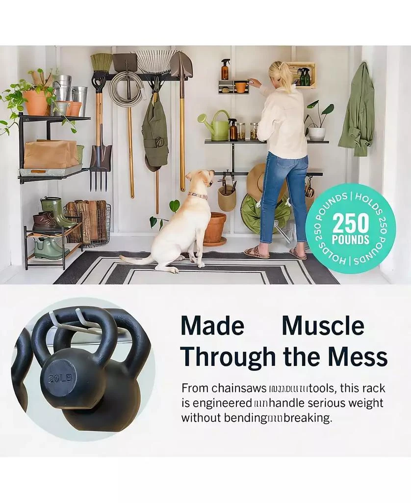 YIGII Wall-Mounted Garden Tool Rack - 4 Hooks, Heavy-Duty Steel, 250lb Capacity 5