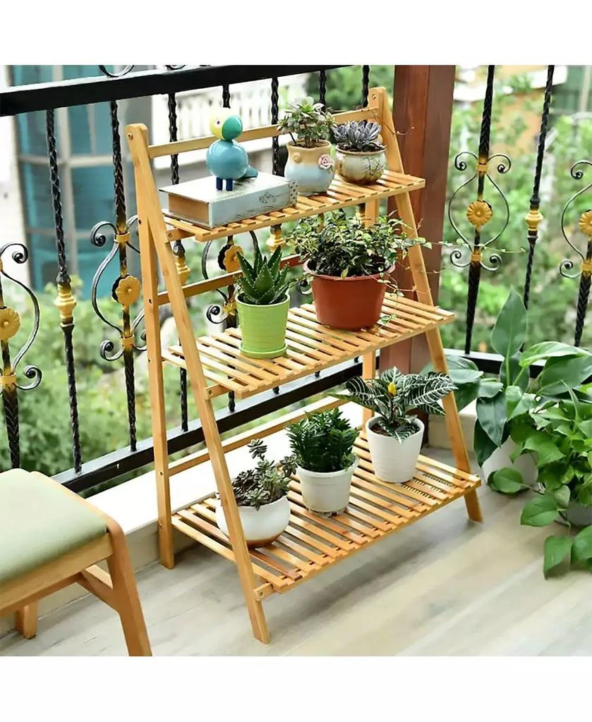 UNHO Introducing the Premium 3-Tier Bamboo Plant Stand,Durable, Space-Saving 
Easy Assembly,Hanging Rack for Patio/Garden 7