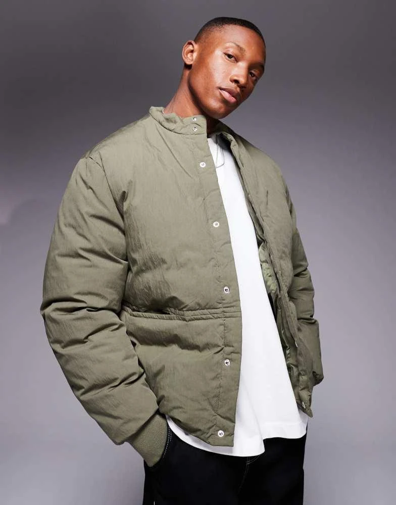 ASOS ASOS DESIGN puffer jacket with concealed pockets and rib cuffs in green 1