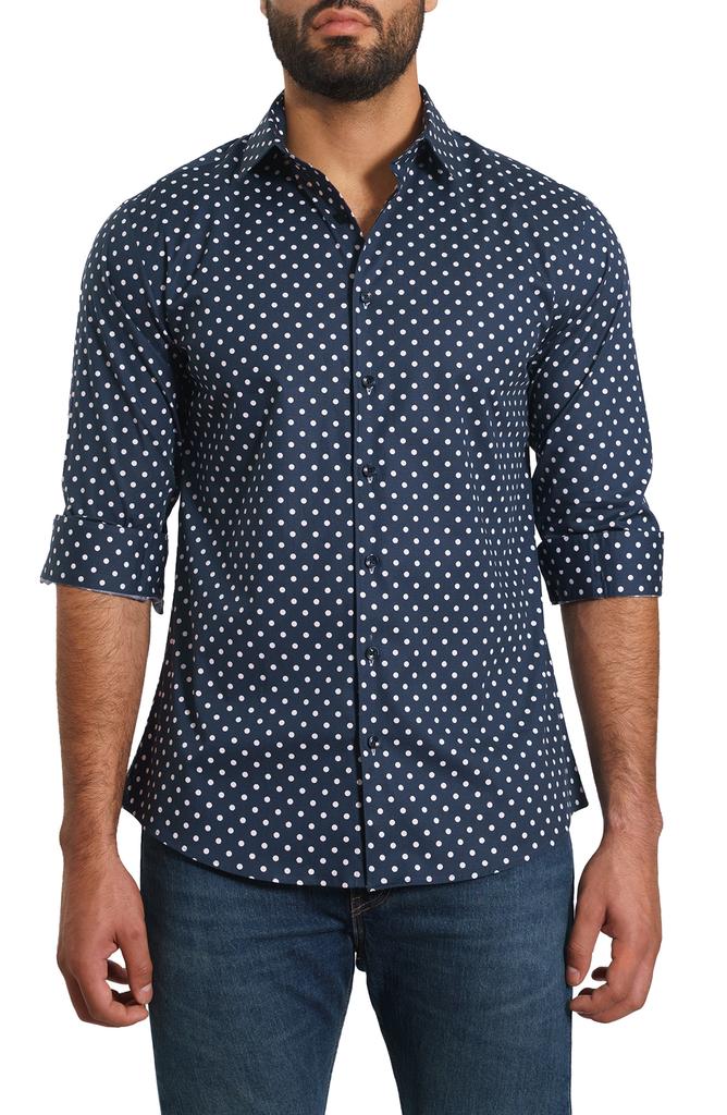 Jared Lang Trim Fit Dot Print Button-Up Shirt
