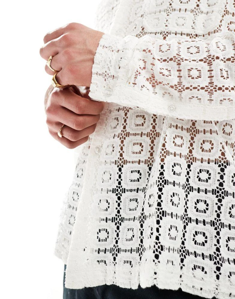 ASOS ASOS DESIGN relaxed revere collar shirt in white tiled lace 2