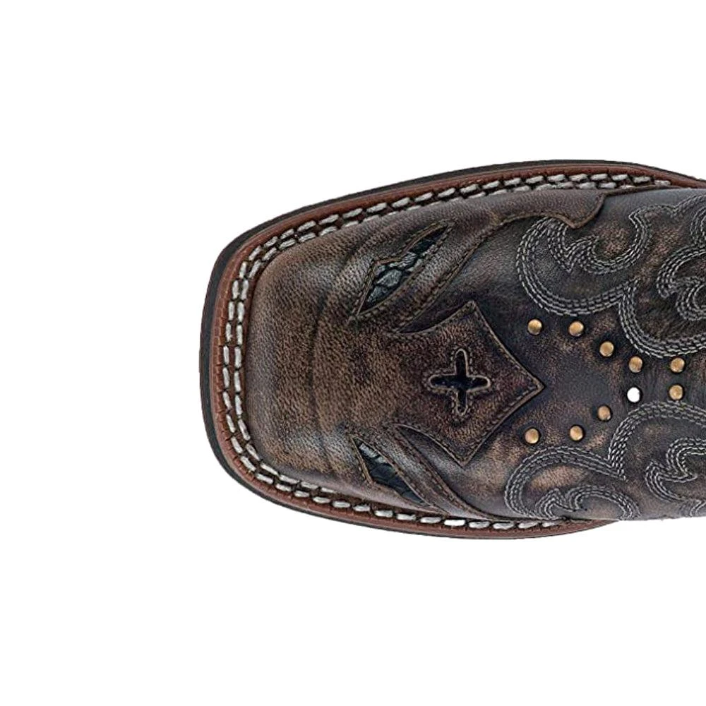 Laredo Spellbound Studded Tooled Inlay Embroidered Square Toe Cowboy Boots 4