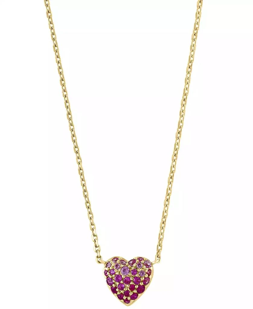 Effy EFFY® Pink Sapphire (1/3 ct. t.w.) 
Ruby (3/8 ct. t.w.) Heart Ombré Cluster Pendant Necklace in 14k Gold, 18" + 1" extender