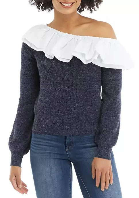 English Factory Factory Womens Ruffled Off The Shoulder Sweater 1