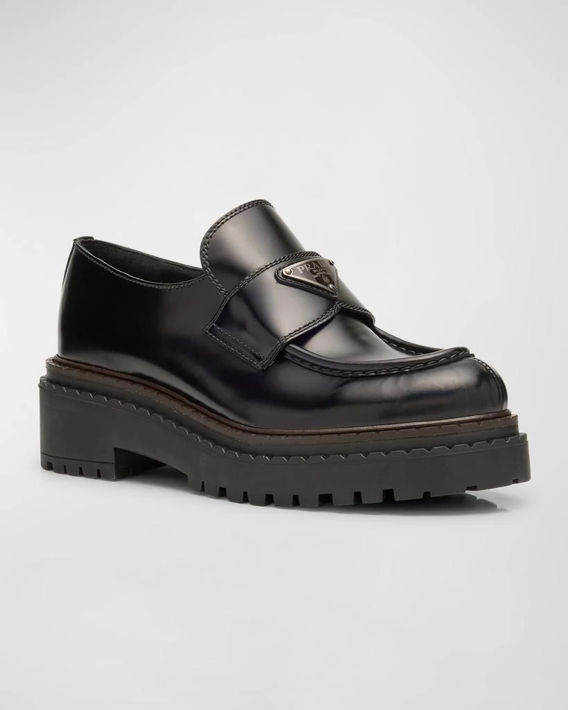 Prada Chocolate Calfskin Platform Loafers 3