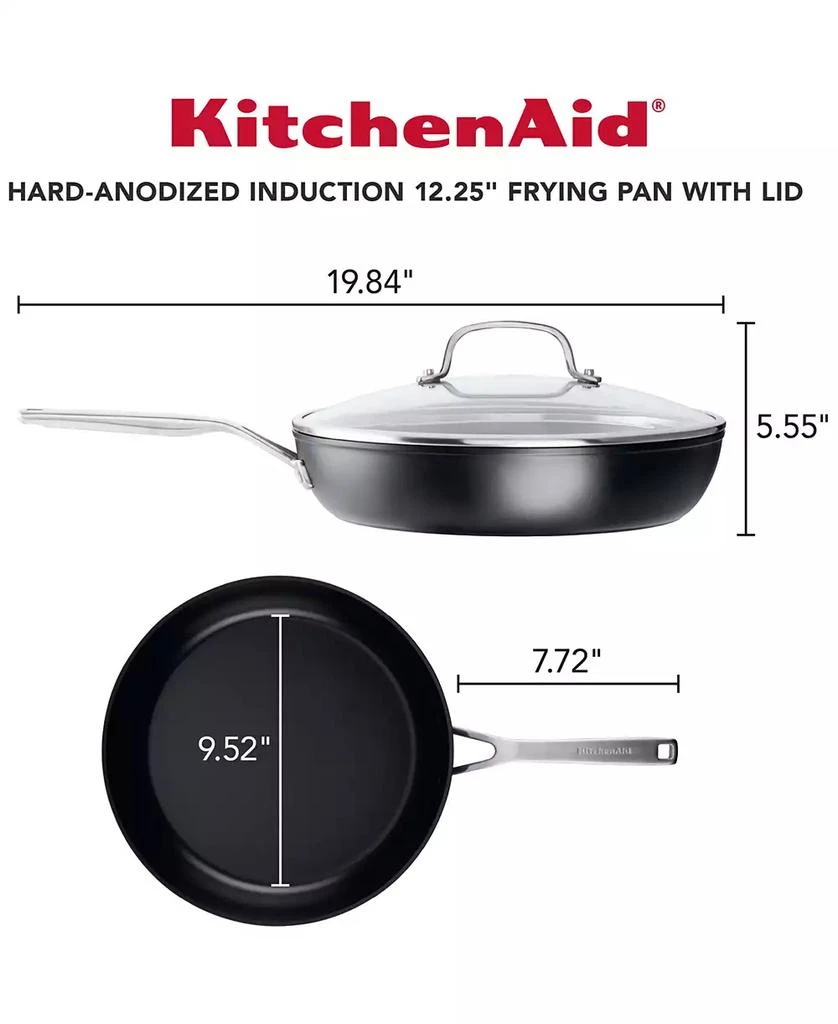 KitchenAid Hard-Anodized Induction Nonstick Frying Pan with Lid, 12.25", Matte Black 6